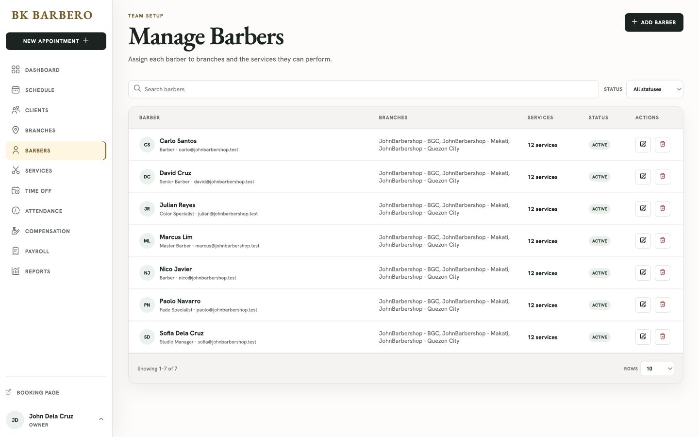 BK Barbero Barbers web workspace