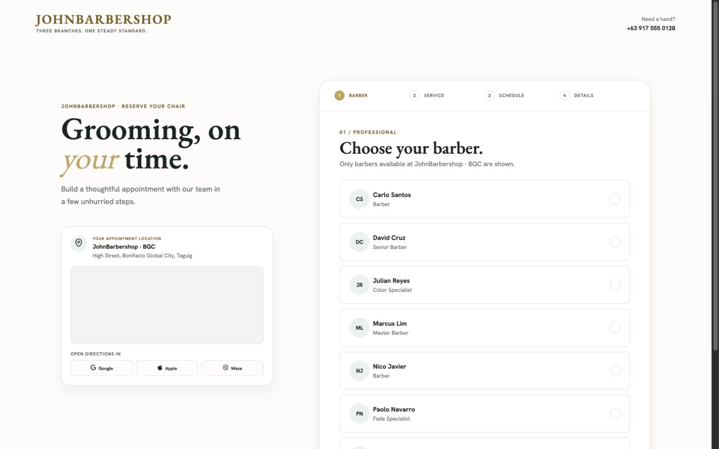 BK Barbero Public booking web workspace