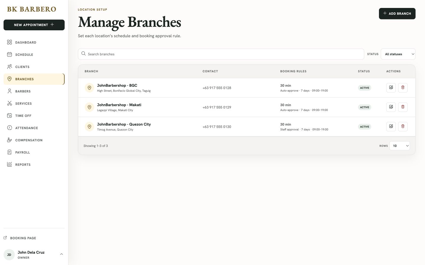 BK Barbero Branches web workspace