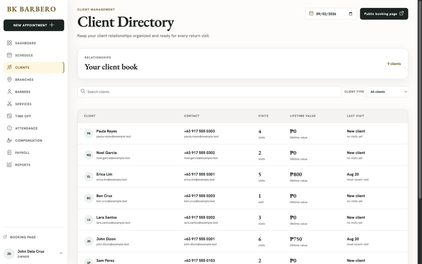 BK Barbero Clients web workspace