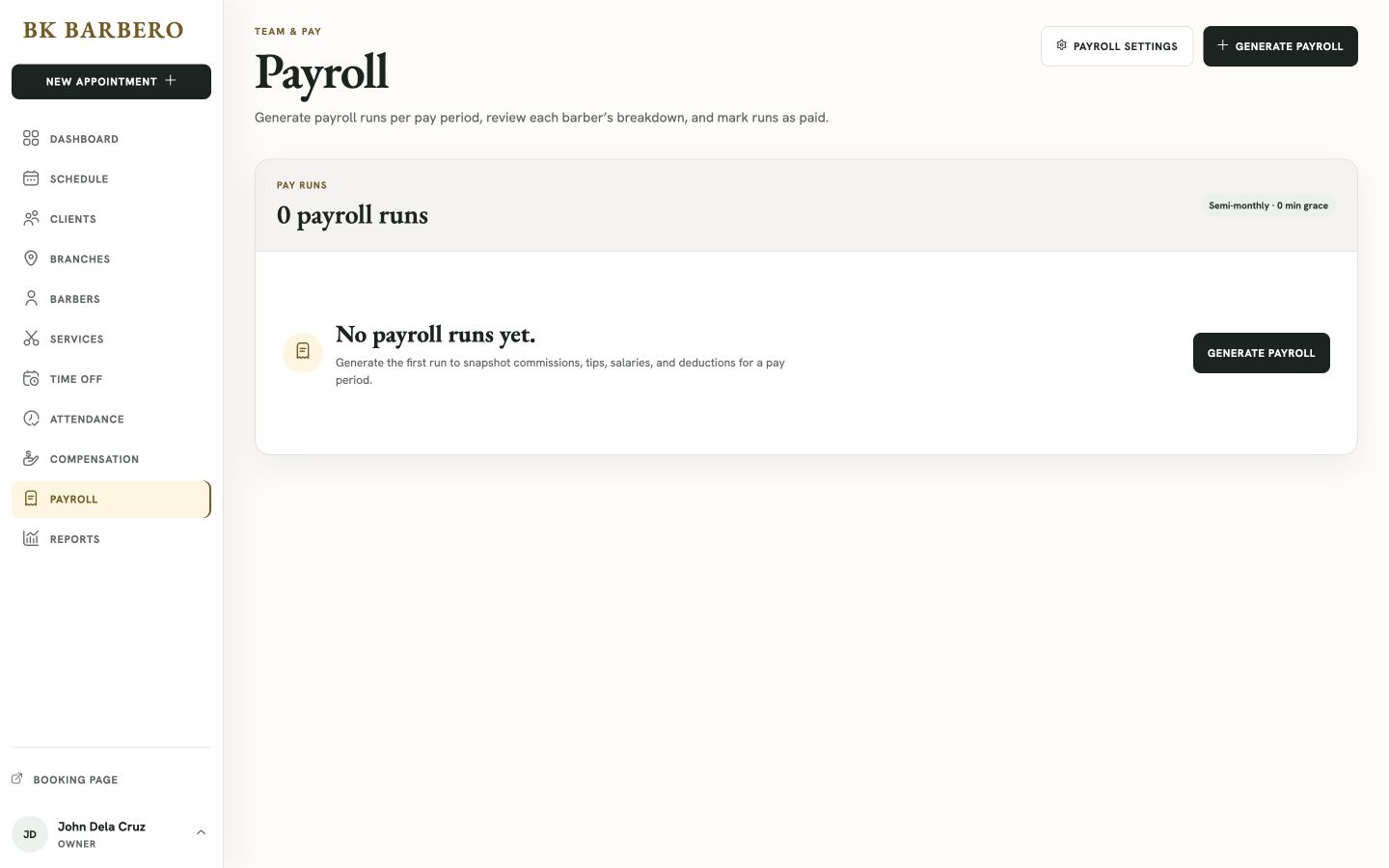 BK Barbero Payroll web workspace