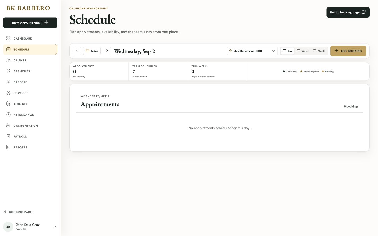 BK Barbero Schedule web workspace