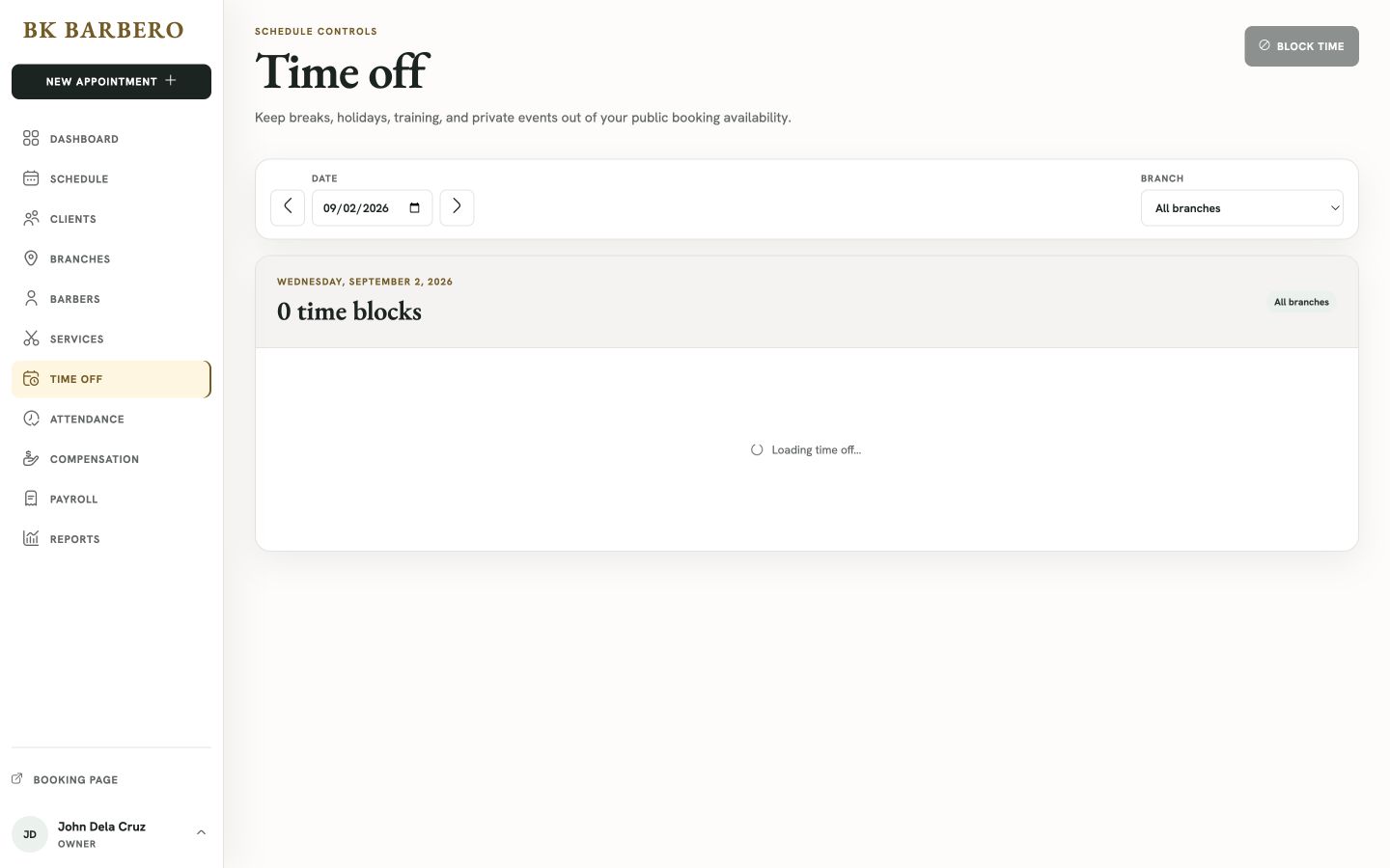 BK Barbero Time off web workspace