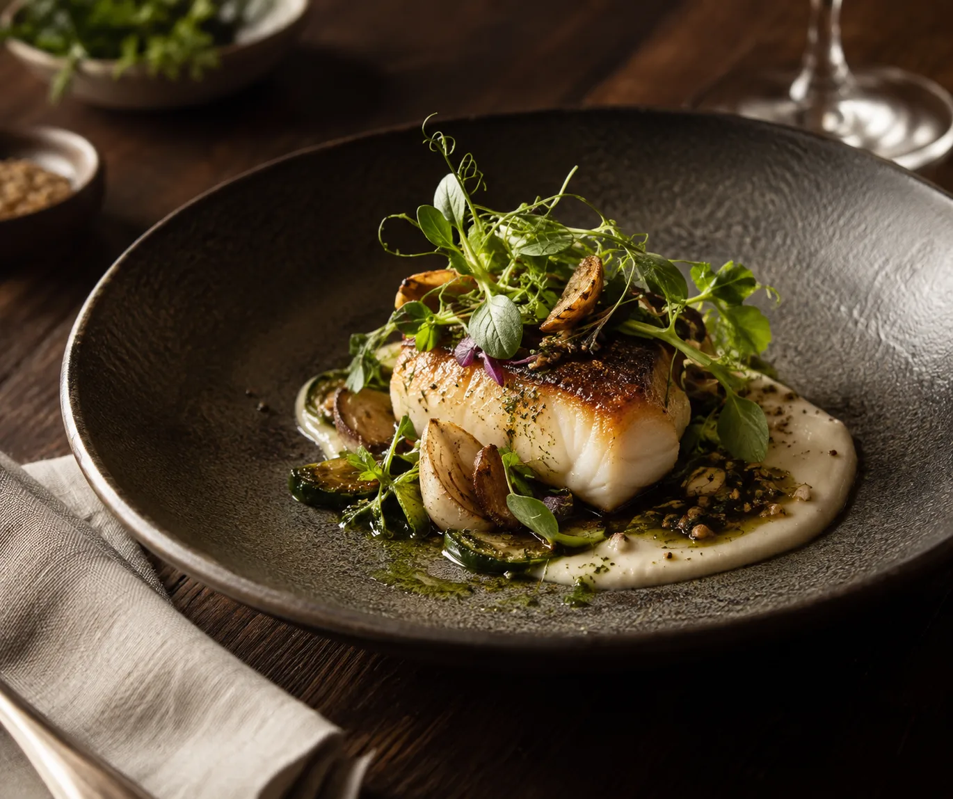 Illustrative contemporary plated food
